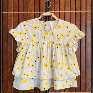 ZARA TRF COLLECTION YELLOW BLACK FLORAL TOP